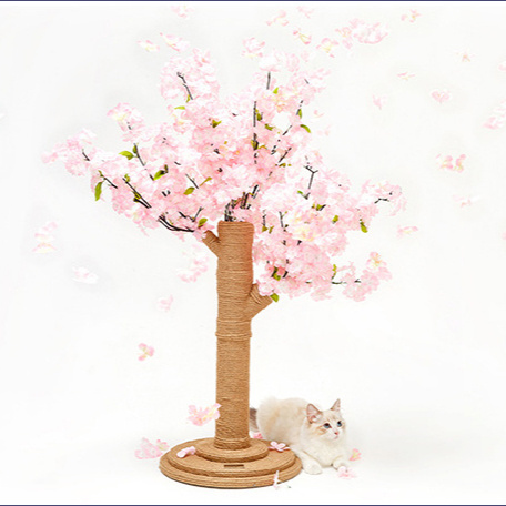 wholesale natural sisal rope shaft wood frame scraper tree for cats pink small flower high quality cat tree