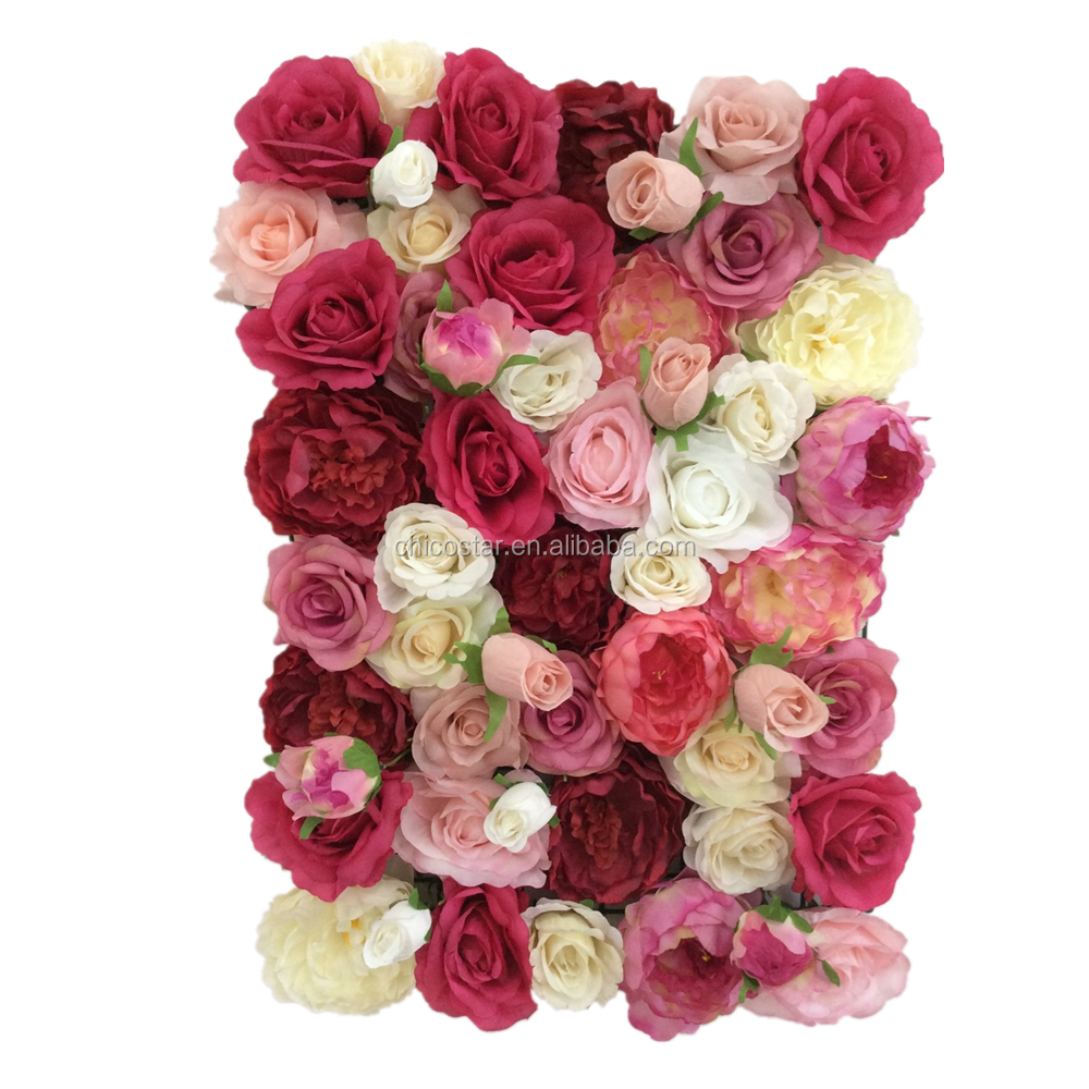 real touch artificial red white rose grass metal rolled decoration wedding silk flower wall backdrop