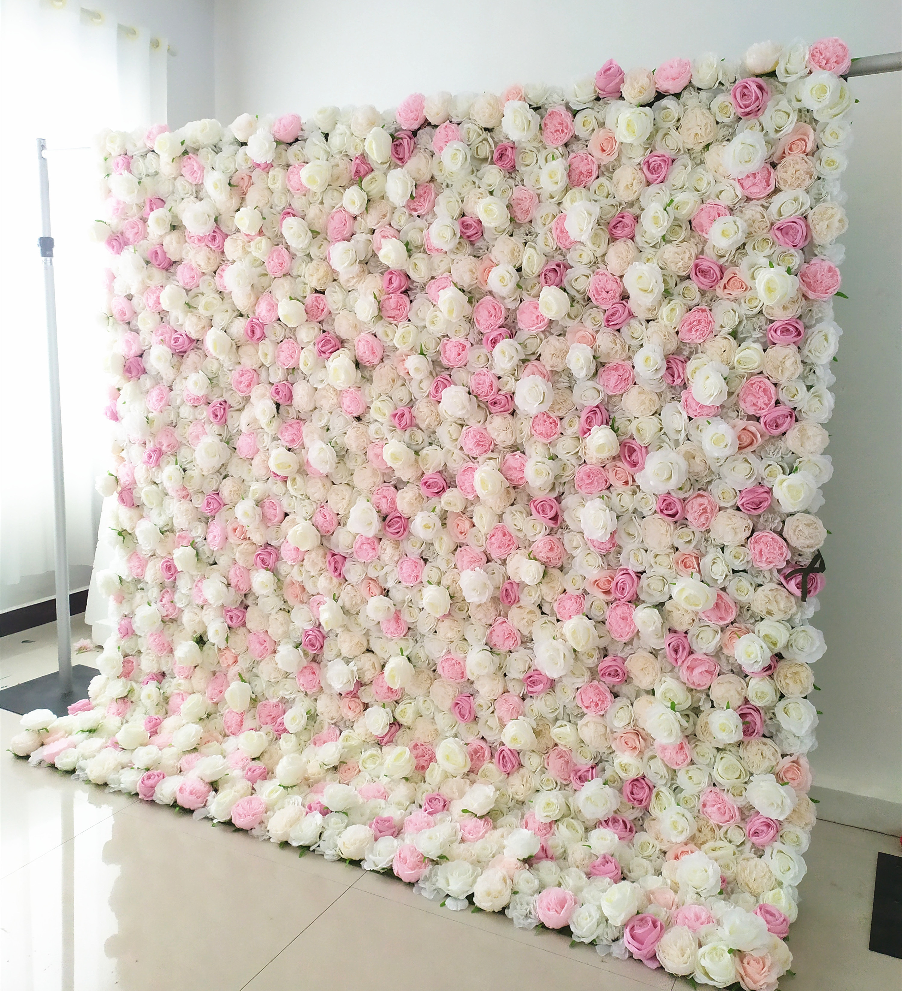 Artificial tropical competitive price silk rose hanging flower wall salon orange flower grass wall for wedding decoration