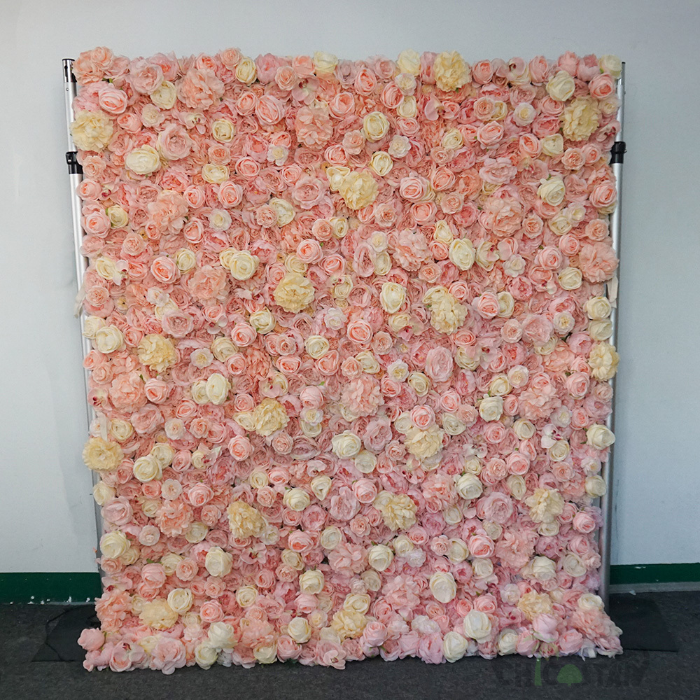 hot sale roll up wall silk flowers artificial flower wall  for wedding backdrop decoration