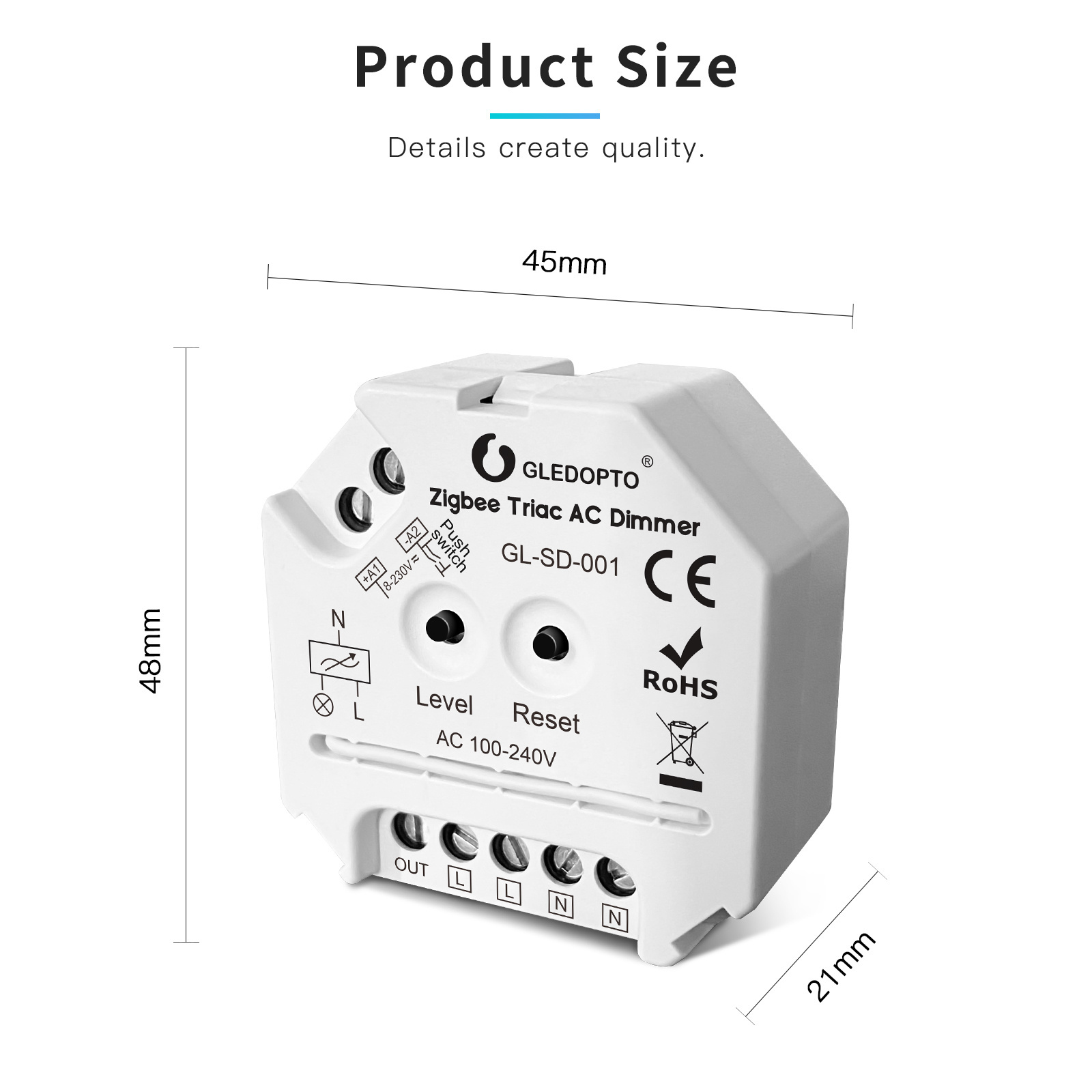 GL-SD-001 GLEDOPTO 2.4G AC100-240V Relay ON-OFF controller Replacement Zigbee Triac AC Dimmer