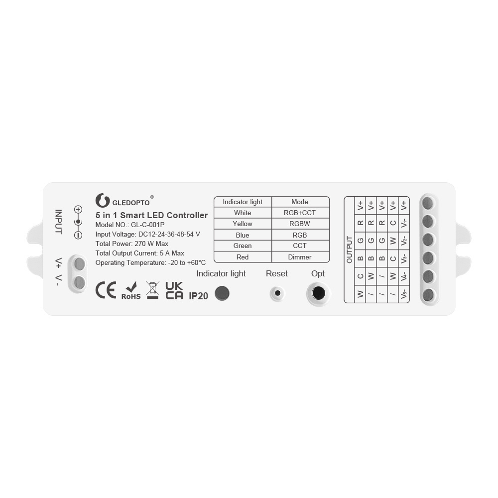 GL-C-001P GLEDOPTO Tuya Smart Life APP 6 Channels Zigbee 5 in 1 LED Controller Working with Alexa, RF 2.4G Remote Control