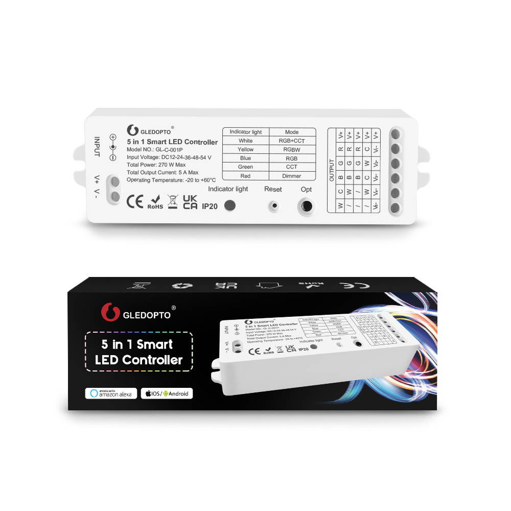 GL-C-001P GLEDOPTO Tuya Smart Life APP 6 Channels Zigbee 5 in 1 LED Controller Working with Alexa, RF 2.4G Remote Control