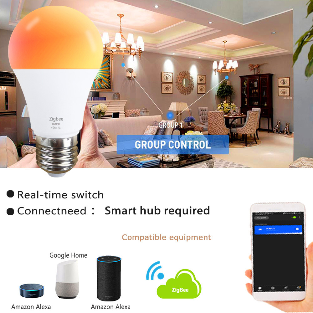 TUYA B22 E27 LED A19 Bulb RGB+WW+CW Dimmable A60 9W 12W Zigbee Smart Light LED Bulb Working with Alexa/Google Home smarthings