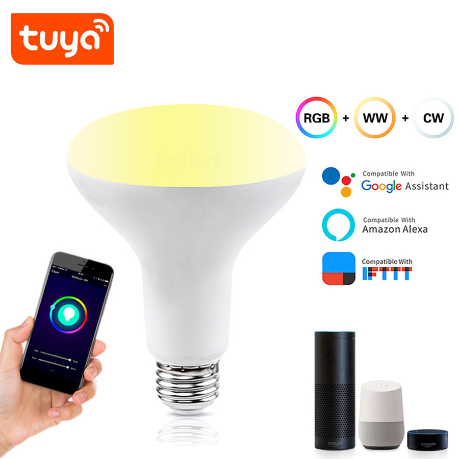 RGB Color Changing E27 E26 B22 8W LED Bulbs RGB+CCT Smart Wifi BR30 LED Light Bulbs Working with Alexa and Google Home