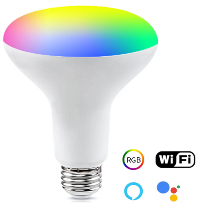 RGB Color Changing E27 E26 B22 8W LED Bulbs RGB+CCT Smart Wifi BR30 LED Light Bulbs Working with Alexa and Google Home