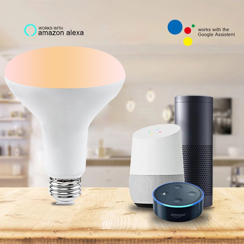 RGB Color Changing E27 E26 B22 8W LED Bulbs RGB+CCT Smart Wifi BR30 LED Light Bulbs Working with Alexa and Google Home