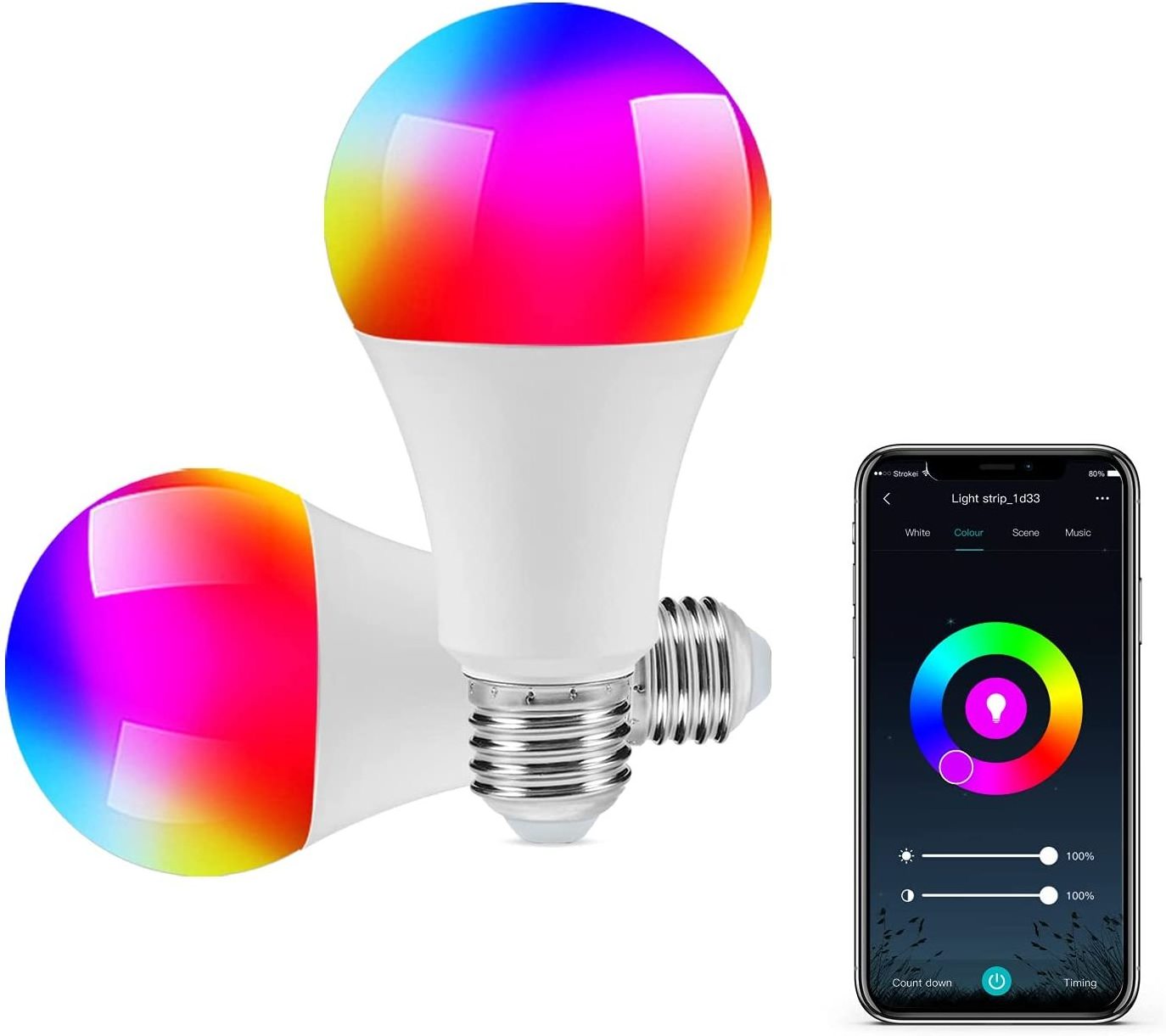 CozyLife WiFi LED Light Bulb A19 E26 Color Changing Dimmable LED Smart Bulbs No Hub Compatible with Alexa Google Home and Siri