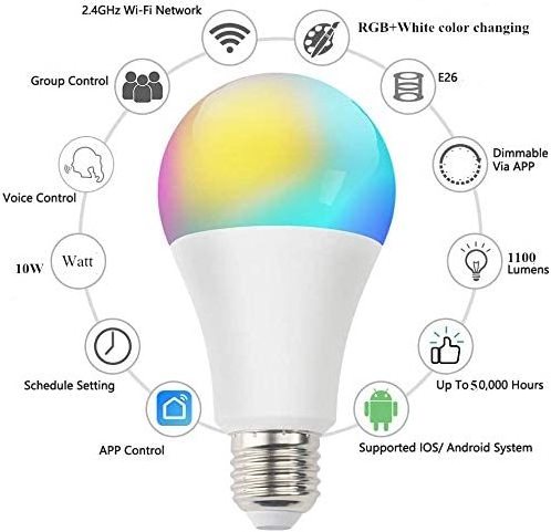 CozyLife WiFi LED Light Bulb A19 E26 Color Changing Dimmable LED Smart Bulbs No Hub Compatible with Alexa Google Home and Siri