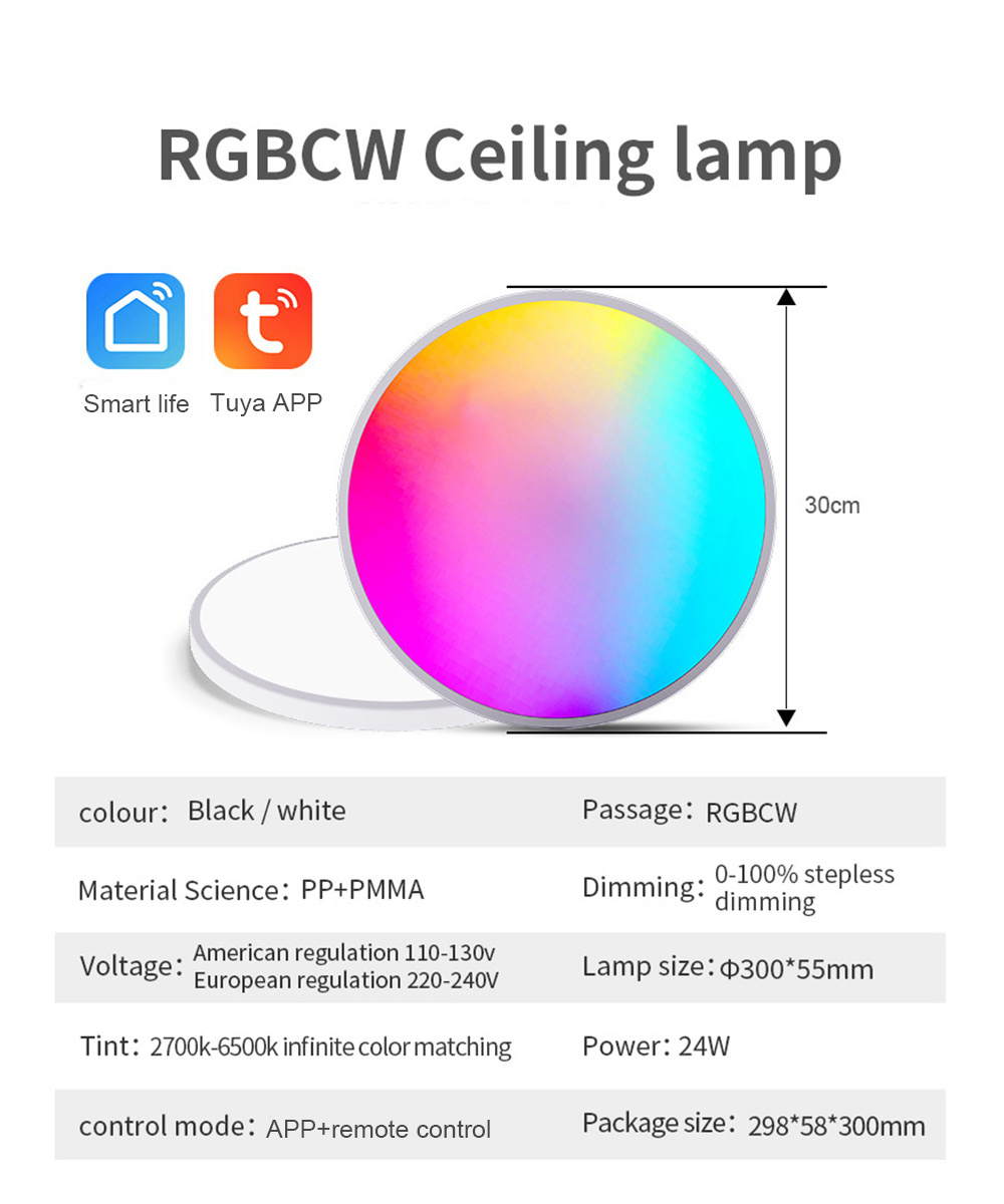 WiFi Smart Ceiling Light 24W Multi-Color Ceiling Lamp for Living Room Bedroom Controlled by a Smart phone Tuya LED Bulb