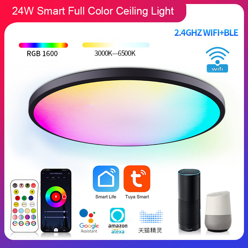 WiFi Smart Ceiling Light 24W Multi-Color Ceiling Lamp for Living Room Bedroom Controlled by a Smart phone Tuya LED Bulb