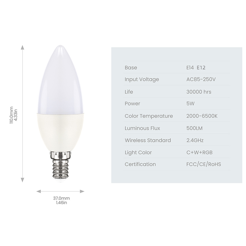 Works with Apple Homekit Google Alexa Smart wifi APP control RGB+2700-6500K Changing e14 led candle light bulb