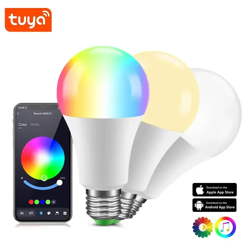 Wholesales Beacon Tuya Smart A60 A19 LED Bulb 9W APP Control Dimmable RGB CCT Multicolor E27 B22 LED Light Bulbs