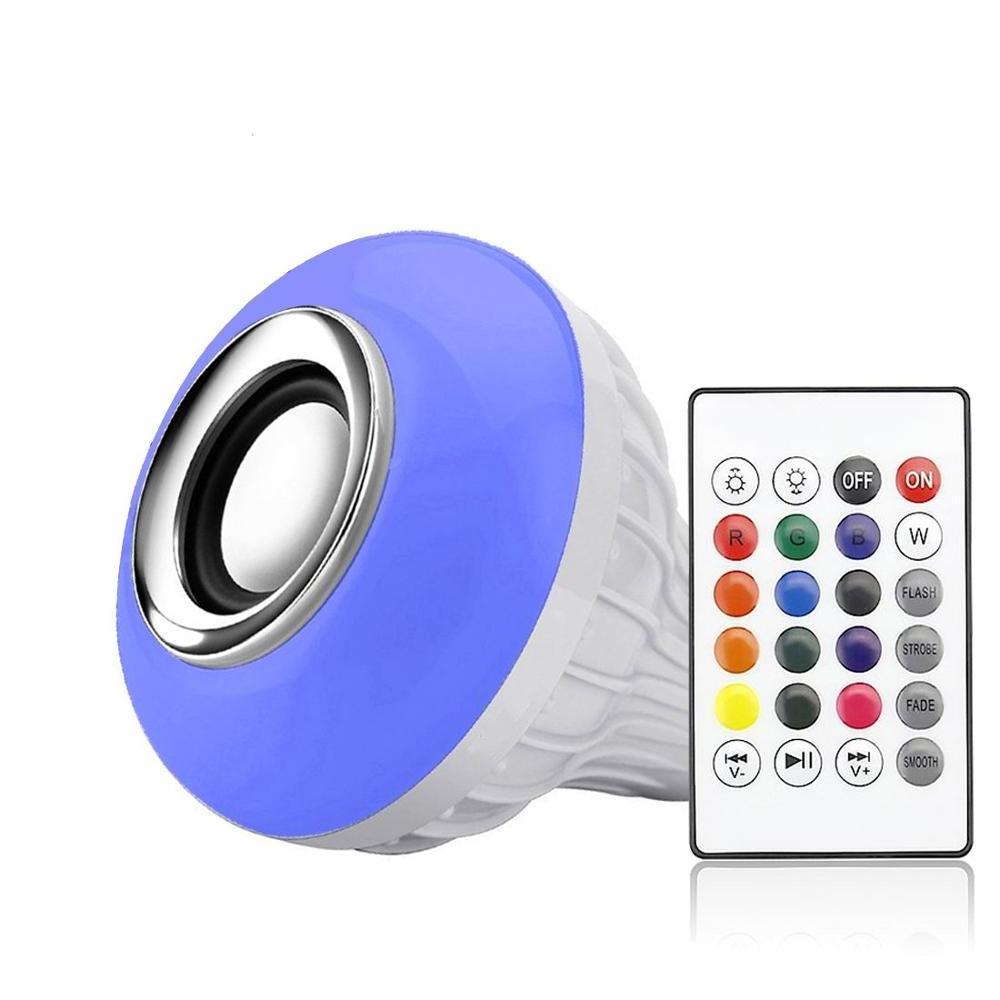 E27 Smart Bluetooth Speaker LED 12W Bulb Light with 24-Key Dimmable Remote Control Wireless RGB LED Bulb