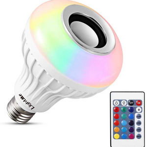 E27 Smart Bluetooth Speaker LED 12W Bulb Light with 24-Key Dimmable Remote Control Wireless RGB LED Bulb