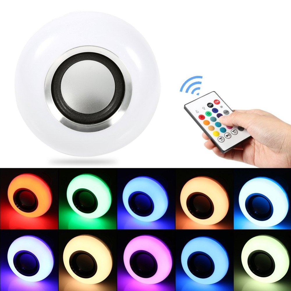 E27 Smart Bluetooth Speaker LED 12W Bulb Light with 24-Key Dimmable Remote Control Wireless RGB LED Bulb