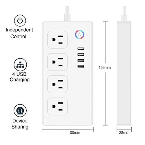 Smart Tuya Electrical Multi Switch Socket 4 Plug 4 USB Ports 220V Power Outlet Adapter WIFI American Extension Socket