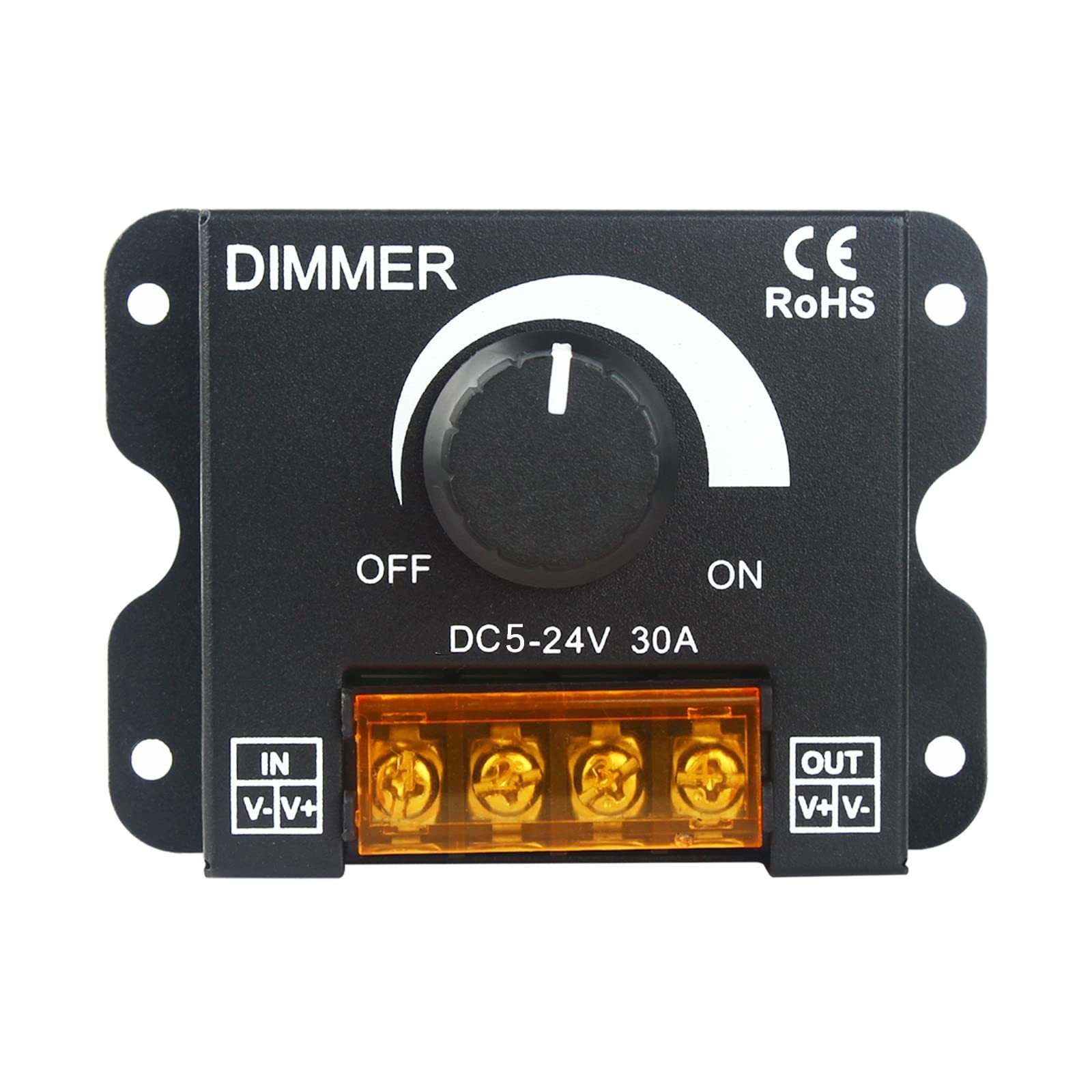 DC 5V-24V 30A PWM dimmer with knob to adjust brightness switch, metal shell LED light with dimmer(Single Color)