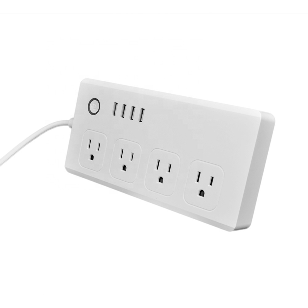 Smart Tuya Electrical Multi Switch Socket 4 Plug 4 USB Ports 220V Power Outlet Adapter WIFI American Extension Socket