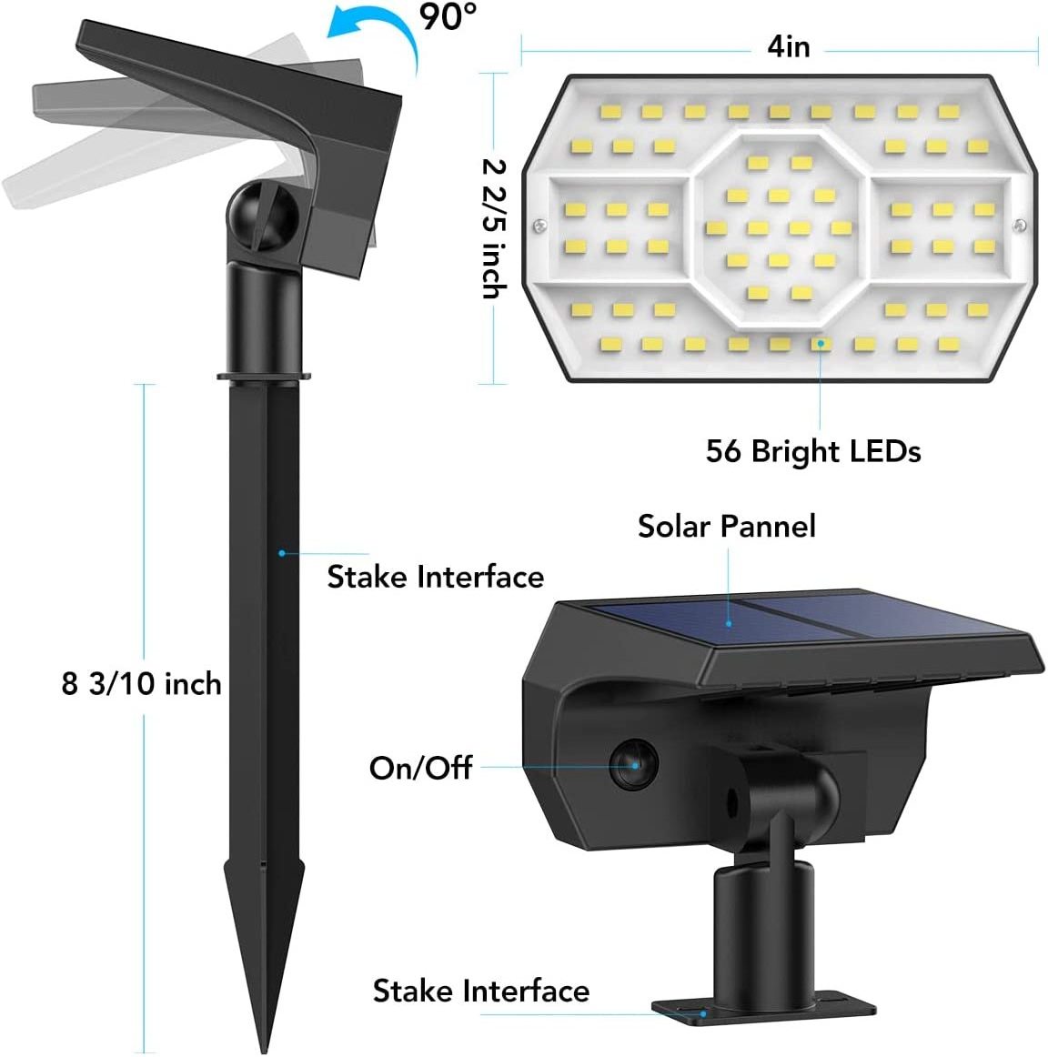 Solar Powered LED Landscape Lights Dusk to Dawn Pathway Spot Lights Outdoor Waterproof 56LEDs Solar Garden Lights for Yard Pool