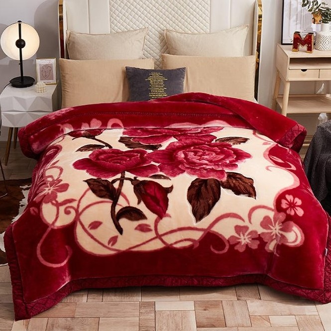 King Size Korean Fleece Double Layer Floral Mink Cloudy Plush Soft Blankets