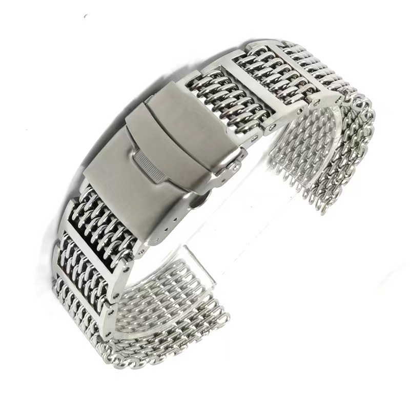 20mm 22mm Shark Mesh Band 316L Stainless Steel H Link Watch Band 20mm 22mm With Solid Adjustable Clasp Metal Watch Strap