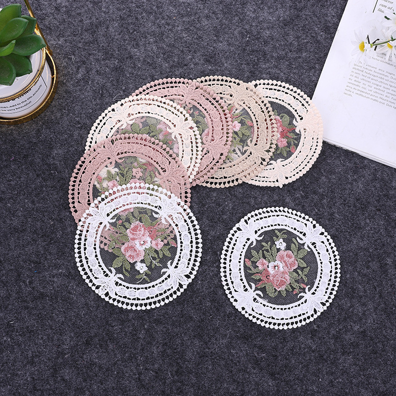 12cm Vintage Lace Coaster Placemat Embroidery Craft Bowls Coffee Cups Coaster European Style Fabric Anti-Scald Table Plate Mat