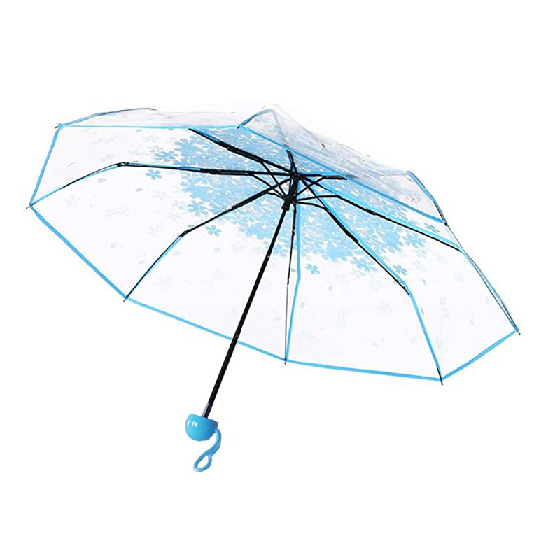 Manual Women's Transparent Clear Flowers Umbrella Anti-UV Sun Umbrella Cherry Blossom 3 Folding Umbrellas Rain Gear Parasol