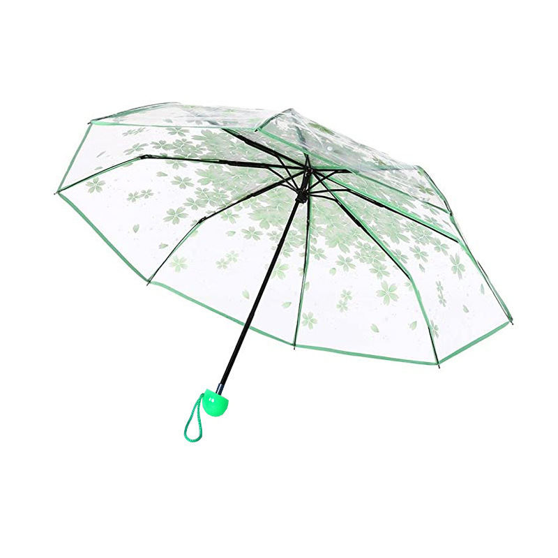 Manual Women's Transparent Clear Flowers Umbrella Anti-UV Sun Umbrella Cherry Blossom 3 Folding Umbrellas Rain Gear Parasol