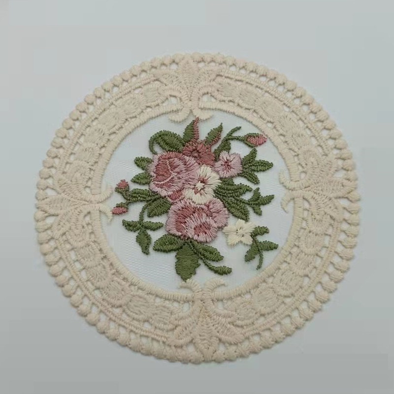 12cm Vintage Lace Coaster Placemat Embroidery Craft Bowls Coffee Cups Coaster European Style Fabric Anti-Scald Table Plate Mat