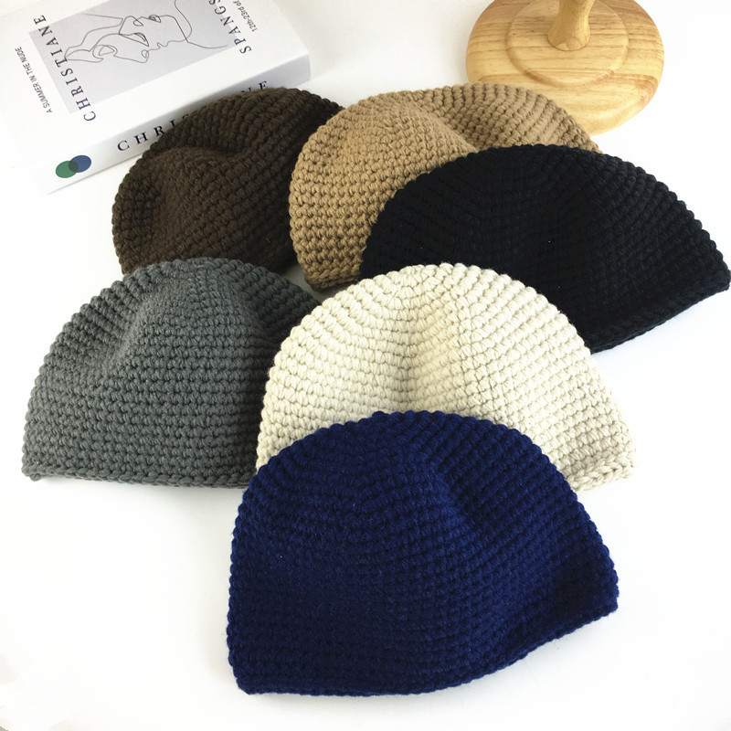 Winter Hand-Knitted Muslim Men Prayer Hats Islamic Ramadan Jewish Kippah Warm Head Wrap Caps Mitzvah Hat