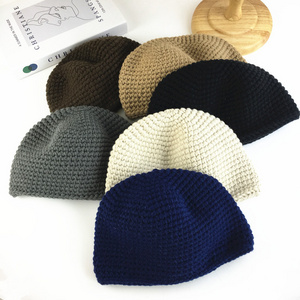 Winter Hand-Knitted Muslim Men Prayer Hats Islamic Ramadan Jewish Kippah Warm Head Wrap Caps Mitzvah Hat