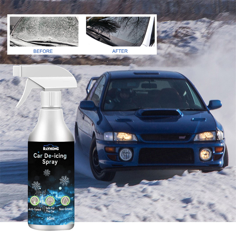 Rayhong 60ml furniture glass exhaust pipe frost ice snow remover car windshield keyhole rearview mirror snow ice removing spray