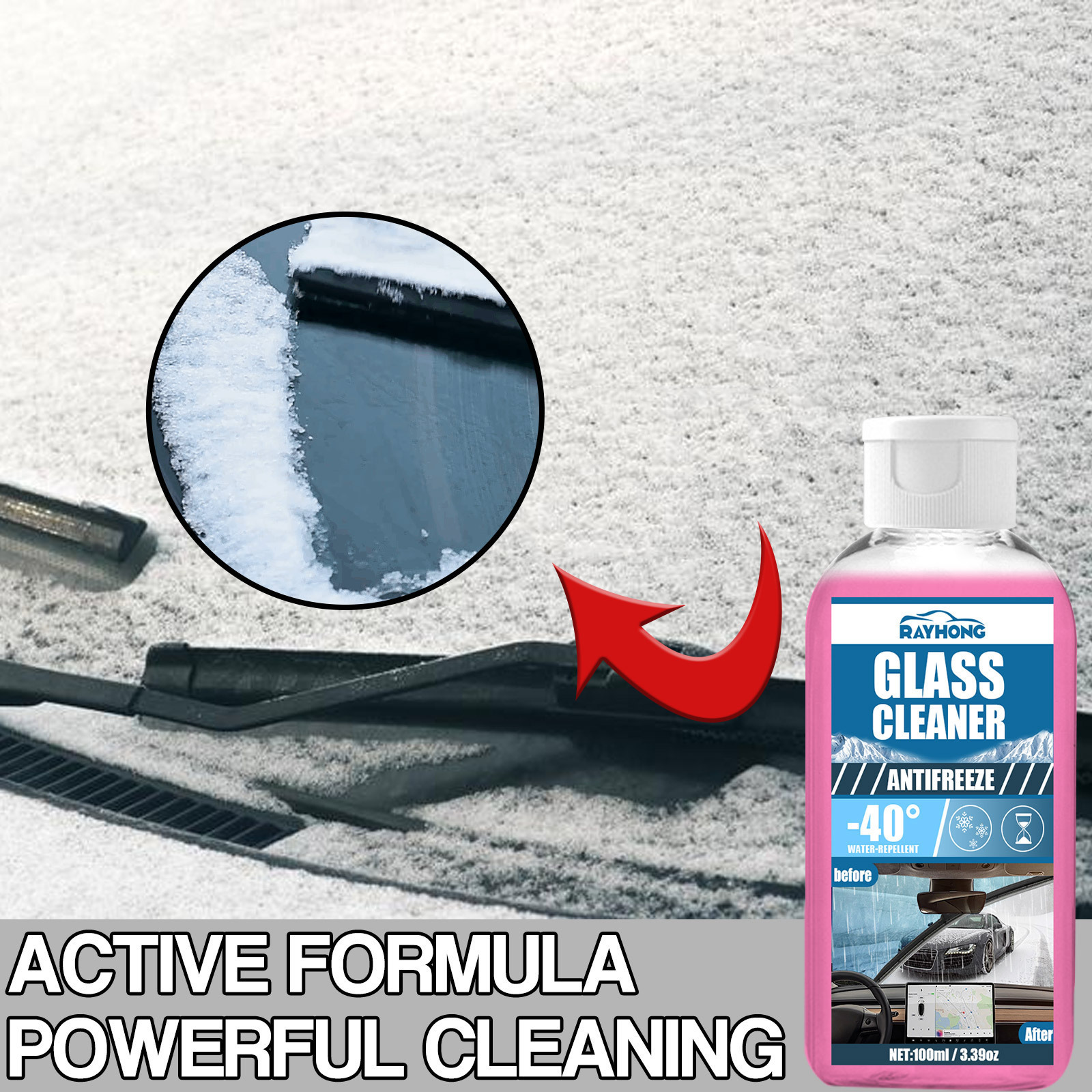 Rayhong 100ml automatic glass cleaner automobile -40 celsius degree anti freeze waterproof window glass water for car