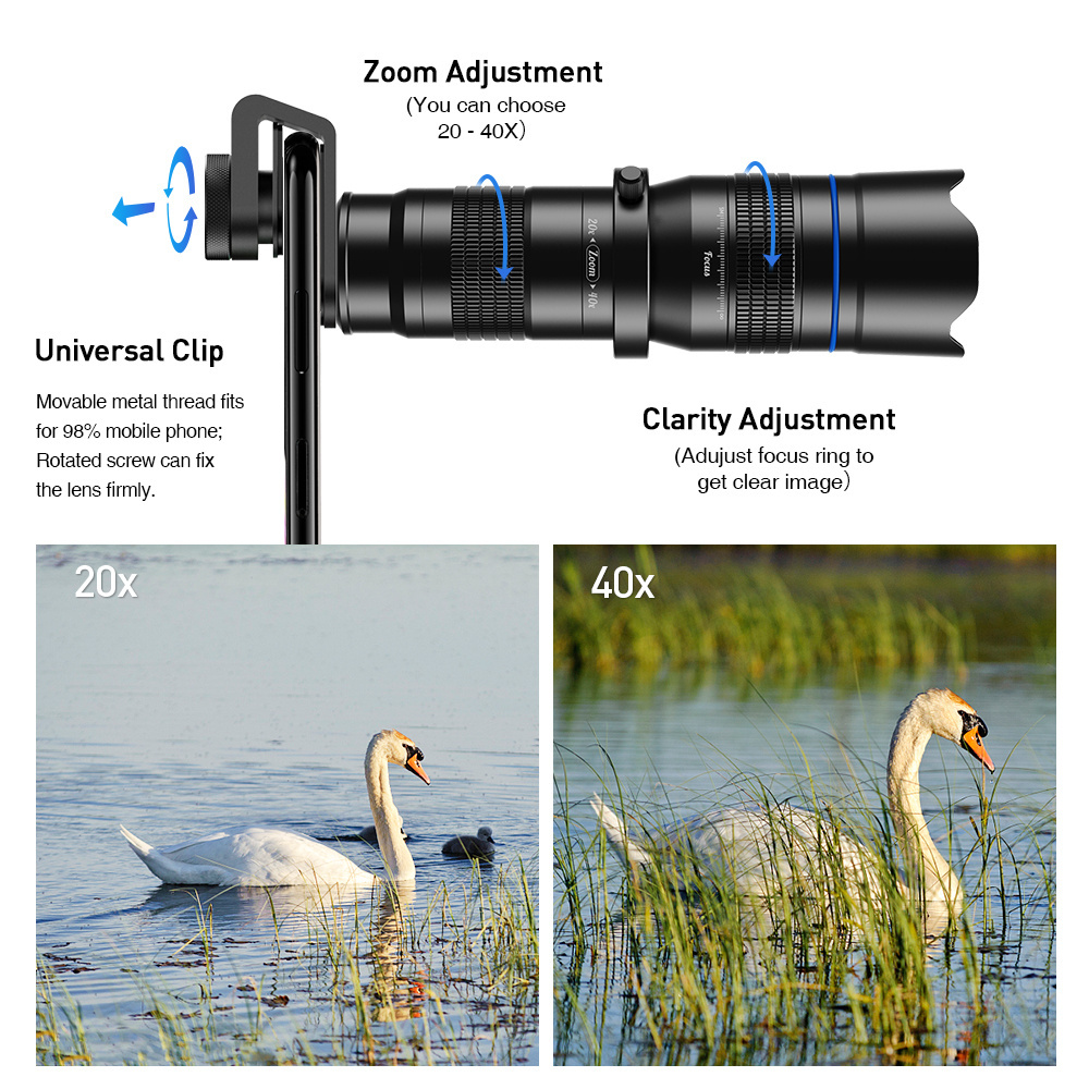 APEXEL 20-40x zoom smartphone lens glass optics digital camera lenses dual zooms telescope universal telephoto phone camera lens