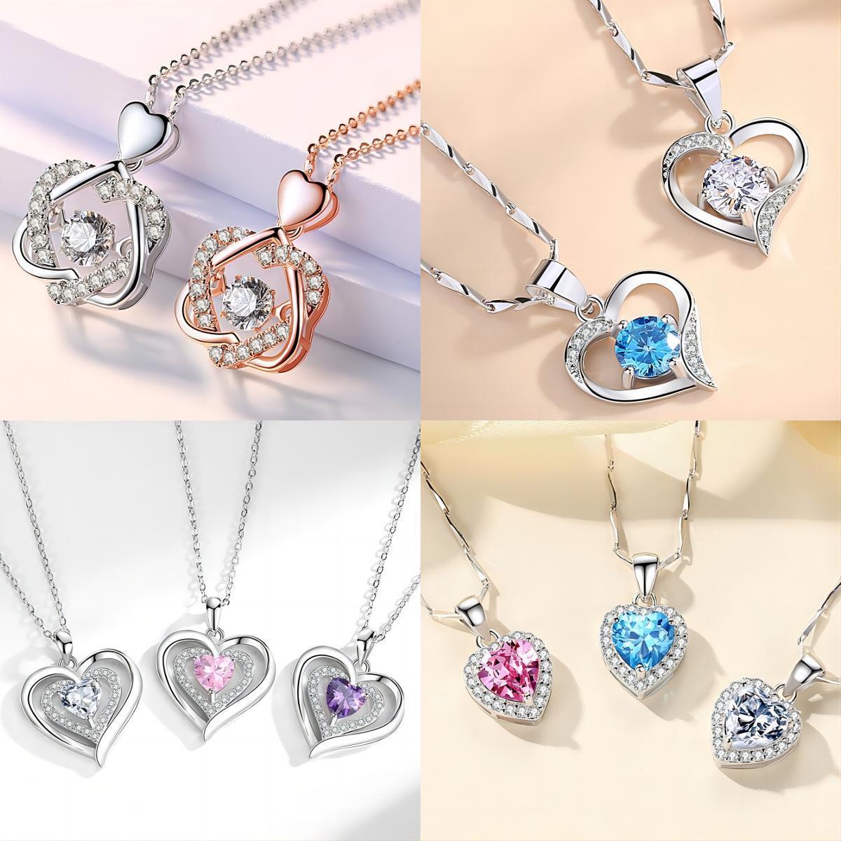 VANA Custom Fine 925 Sterling Silver Jewellery Heart Shaped Color Cubic Zirconia 12 Months Birthstone S925 Gift Necklace Jewelry