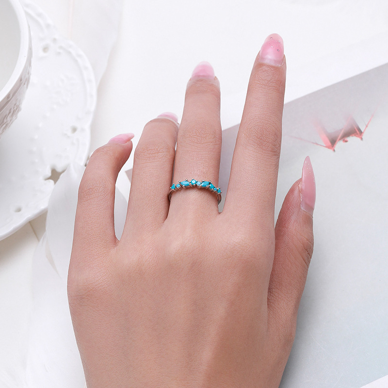 VANA Wholesale Fine White Gold Plated 925 Sterling Silver  Geometry Turquoise Silver Sterling 925 Ring Jewellery Women Rings