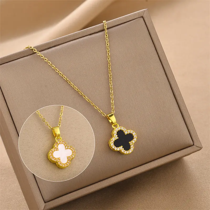 VANA New Arrival Brand 4 Four Leaf Clover 925 Sterling Silver Bracelet Necklace Rings 18K Gold Plated Fashion Jewelry Set