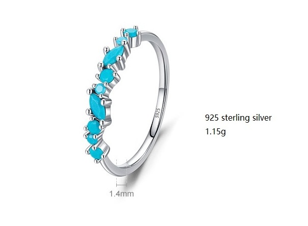 VANA Wholesale Fine White Gold Plated 925 Sterling Silver  Geometry Turquoise Silver Sterling 925 Ring Jewellery Women Rings