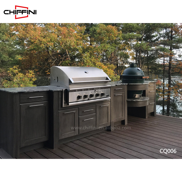 Large Bbq Grill White Quartz Stone Kitchen Island Black Refregerater Sink Cabinet Stainless Steel Outdoor Kitchen