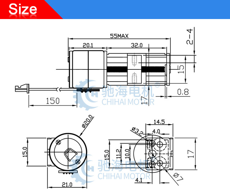 Chihai motor CHS-SM2016-SS32 20mm Micro Slider Linear Stepping Motor Screw Motor with Bracket  for micro 3D printer