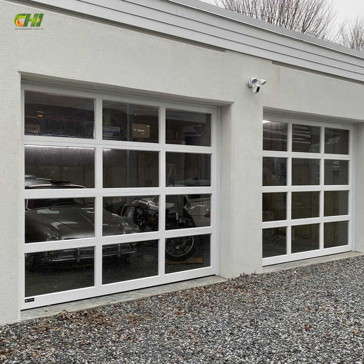 Modern Automatic Mirror Sectional Overhead Door Frosted Tempered Aluminum Full View Plexiglass Glass Garage Door