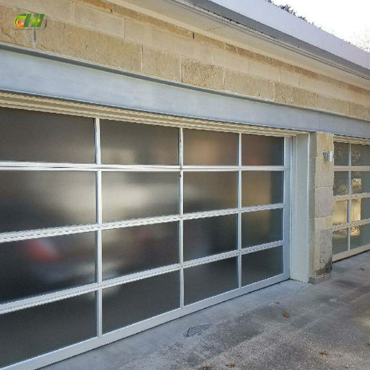 Modern Automatic Mirror Sectional Overhead Door Frosted Tempered Aluminum Full View Plexiglass Glass Garage Door