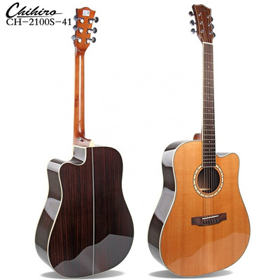 Advanced level solid cedar top rosewood back 41 inch D shape cutaway classical folk acoustic guitar with tuner strap pick