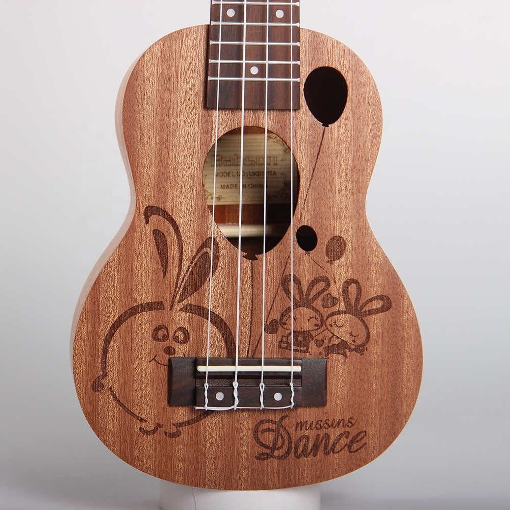 Wholesale Cheap Price Pattern Engraving Sapele Body Nylon Strings 21Inch Soprano Ukulele acoustic classical electric bass guitar