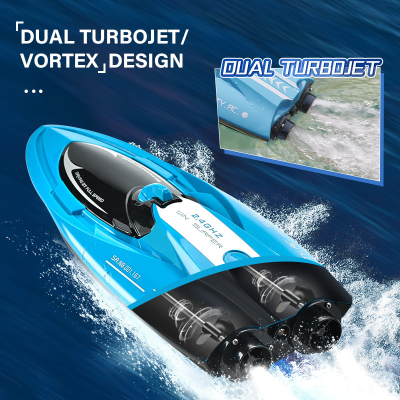 New double turbojet remote control boat electric racing speedboat charging light children's model toy boat wholesale