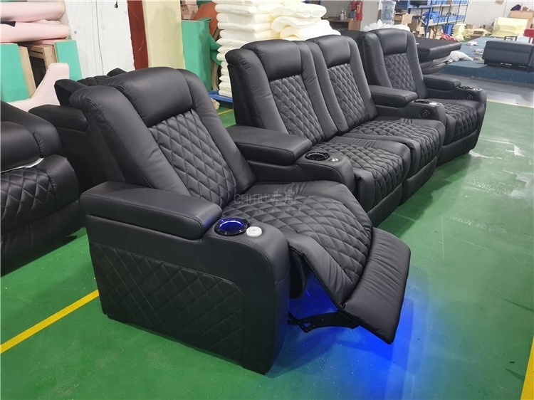 Amazon Hot Sale Luxury Sectional Adjustable Electric Curved Theater Leather Recliner Sofa Chaise Sets for Home Furniture