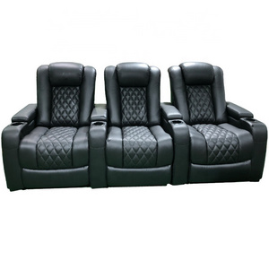 black leather home theater sofa electric cinema seats recliner chairs modern home movie room seating with LED cup holder