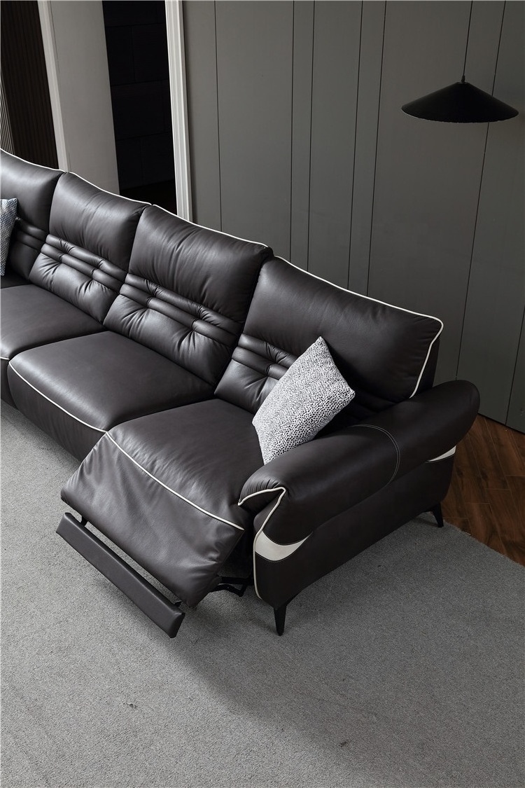 Korean style sectional fabric luxury L shape corner recliner air leather sofa set with USB charger for living room furniture