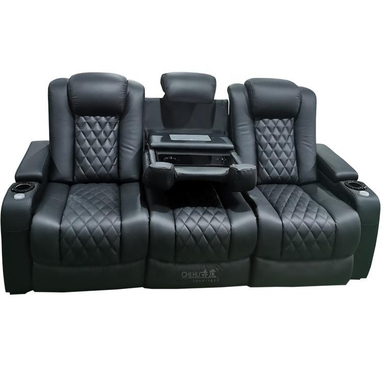 Top grain leather power reclining movie theater sofa vip seating room furniture electric recliner theater chair cinema